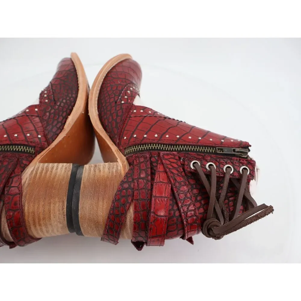Freebird by Steven Desert Boots Womens Size 9 Red Croc Leather Boho NWB